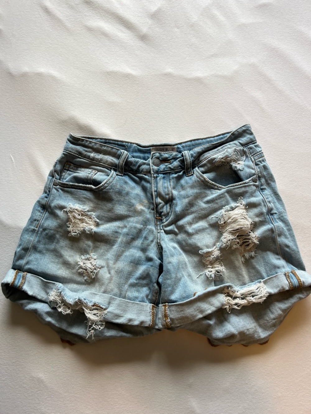 Judy Blue Light Blue Distressed Rolled-Hem Denim Shorts